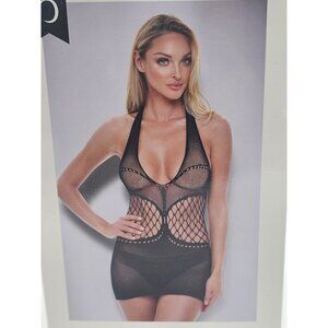 Baci Lingerie Women's One Size 2-14 Black Sheer Mesh Halter Mini Dress